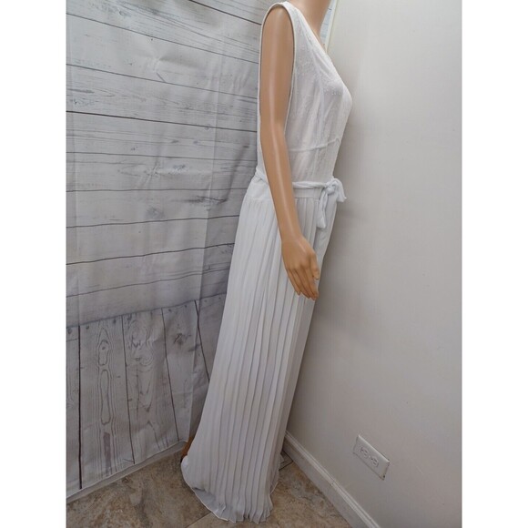Ashley Stewart White Sleeveless Tie Waist Pleated Wide Leg Jumpsuit 20W Chiffon - Picture 5 of 11